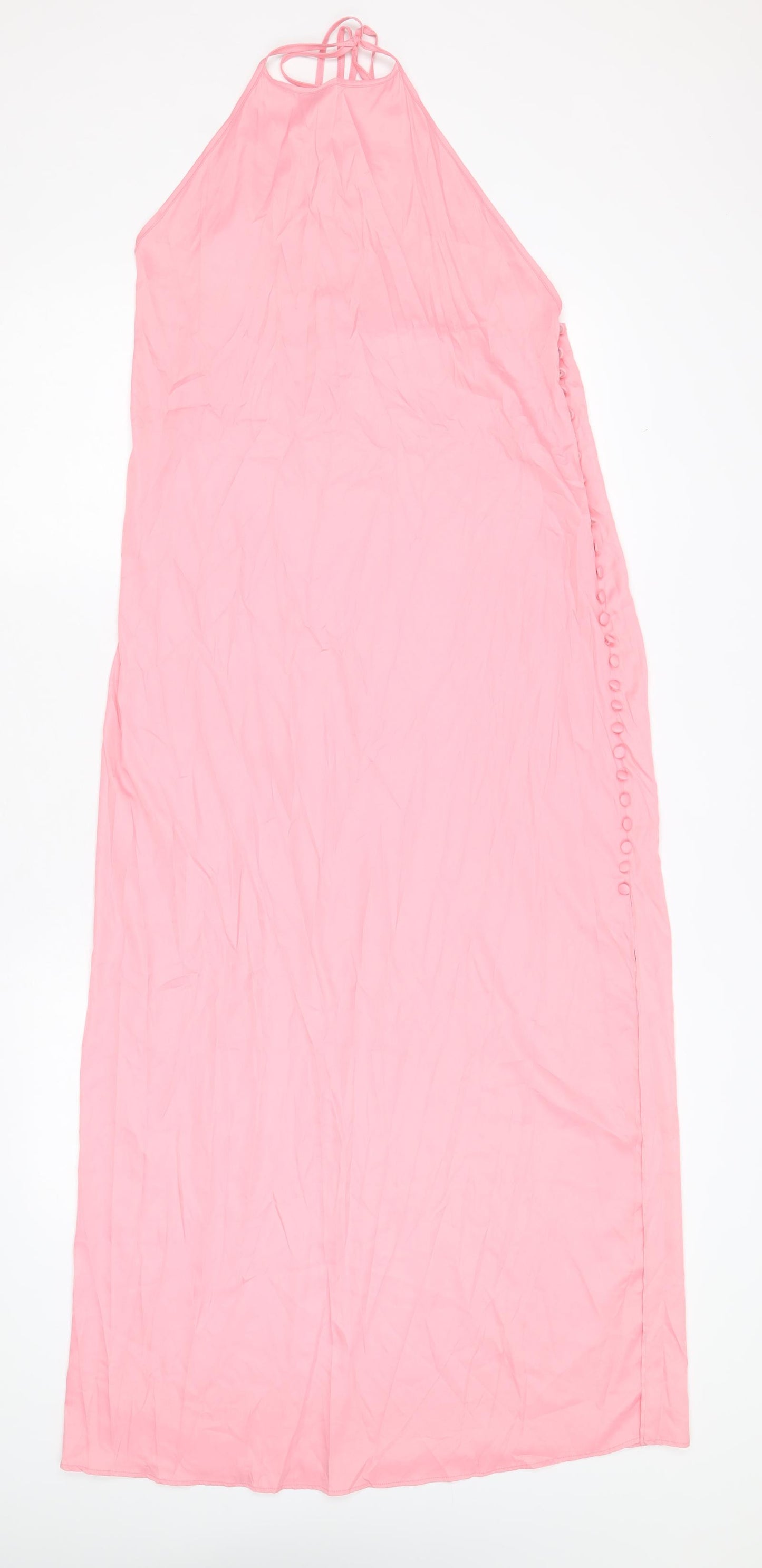 Zara Womens Pink Polyester Maxi Size L Halter Tie