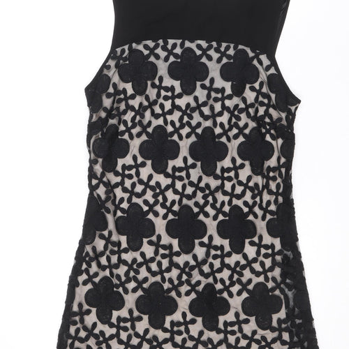 Matalan Womens Black Geometric Polyester A-Line Size 10 Boat Neck Zip