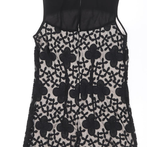 Matalan Womens Black Geometric Polyester A-Line Size 10 Boat Neck Zip