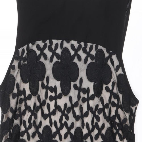 Matalan Womens Black Geometric Polyester A-Line Size 10 Boat Neck Zip
