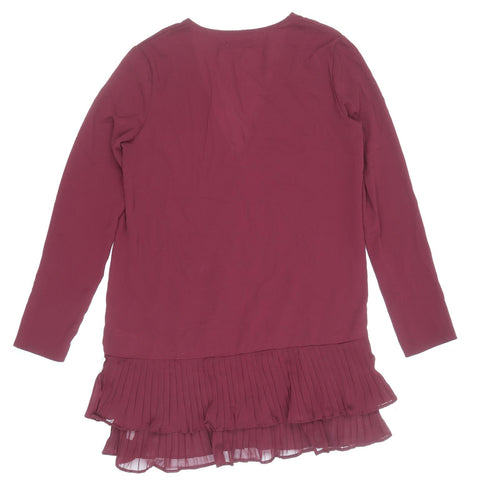 Missguided Womens Purple Polyester A-Line Size 8 V-Neck Button