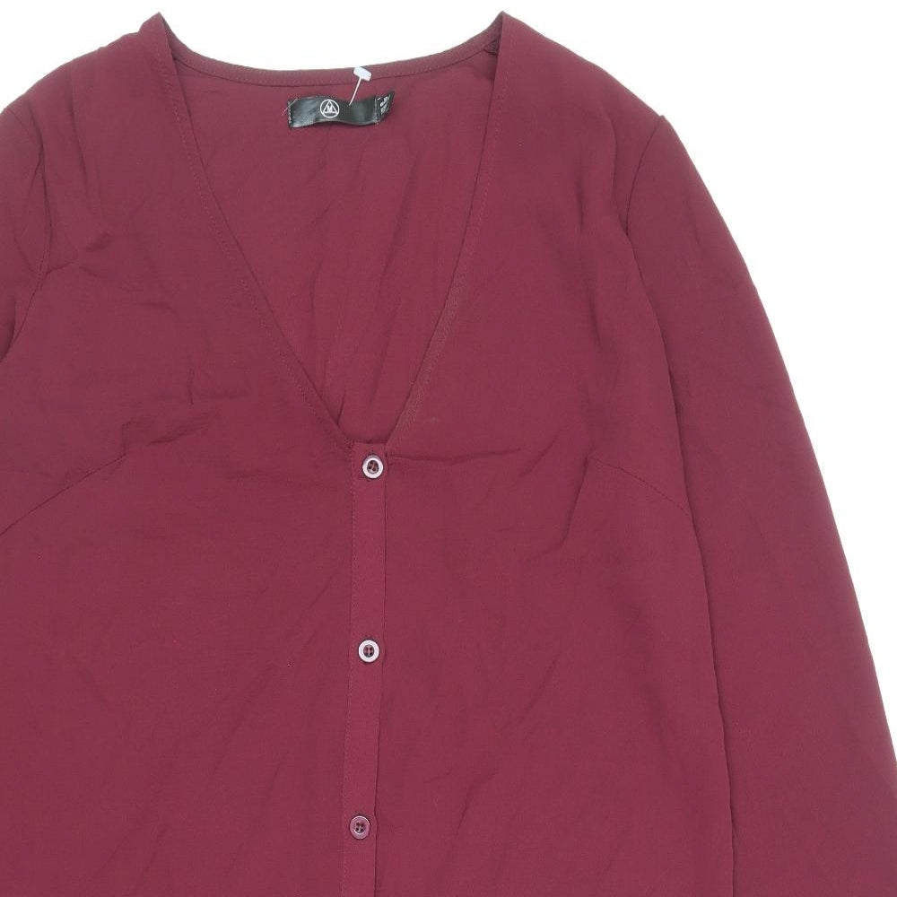 Missguided Womens Purple Polyester A-Line Size 8 V-Neck Button