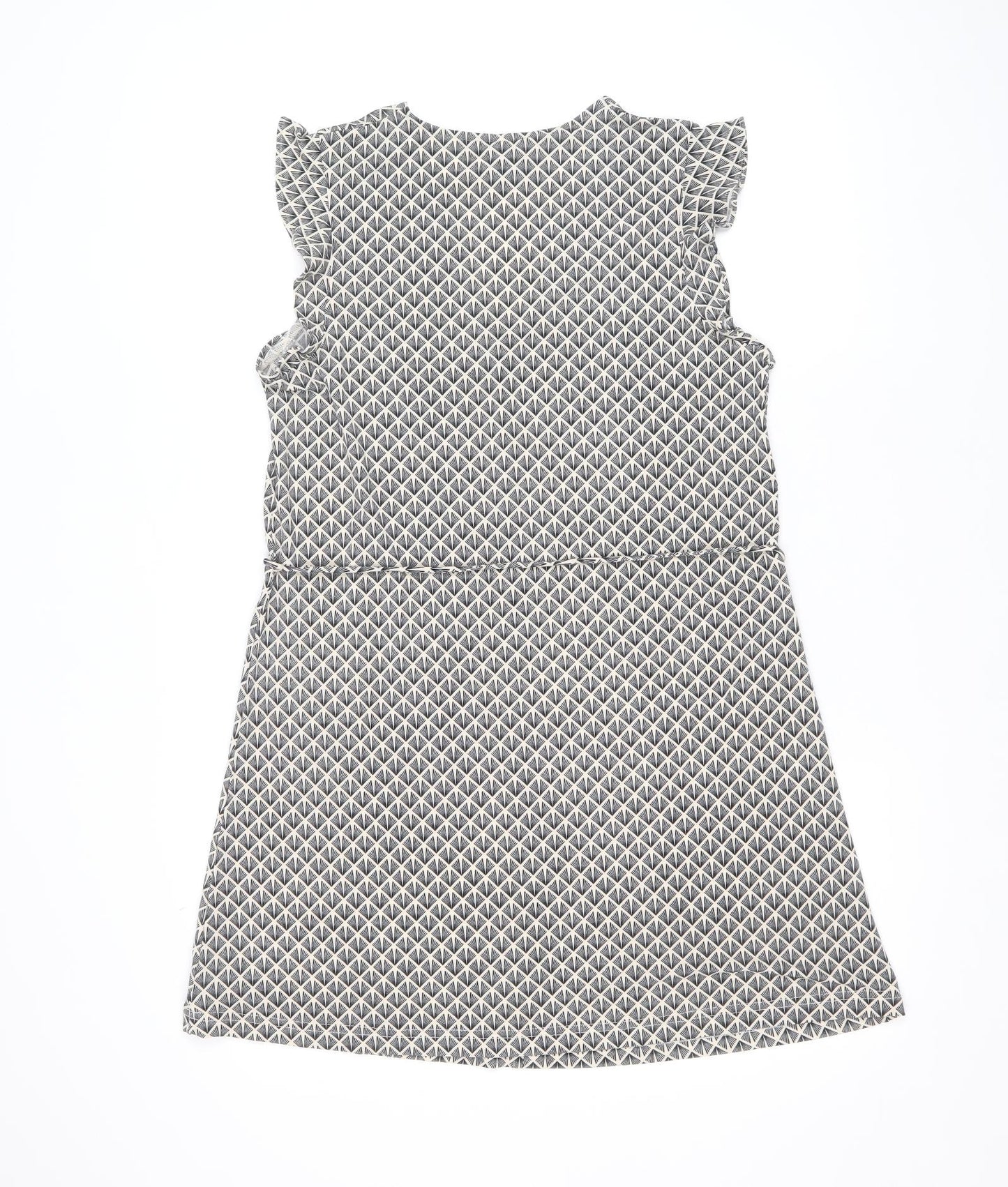 H&M Womens Beige Geometric Polyester Fit & Flare Size S V-Neck Pullover