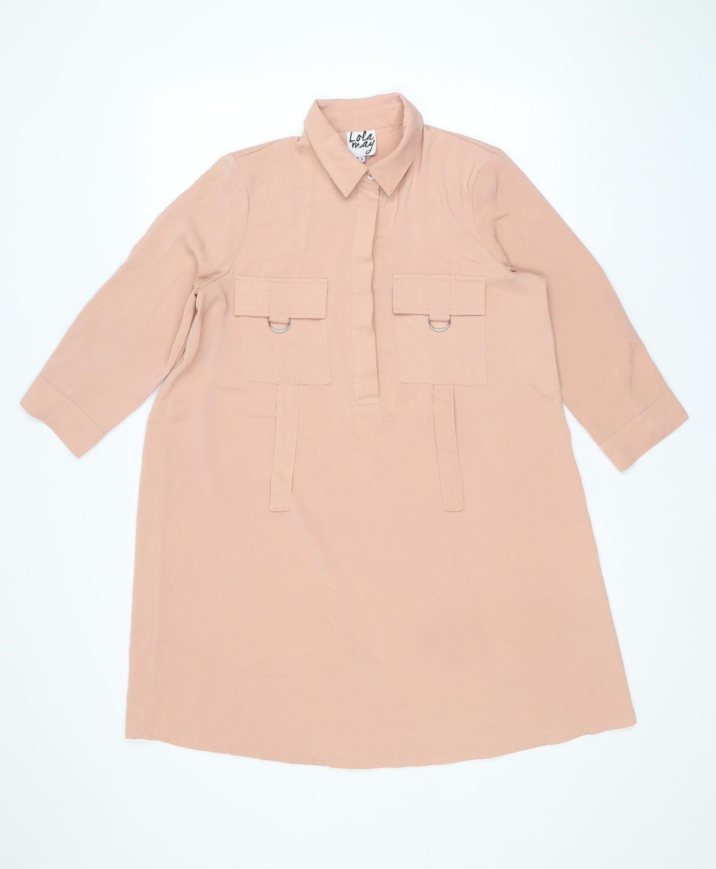 Lola May Womens Beige Polyester Shift Size 8 Collared Button