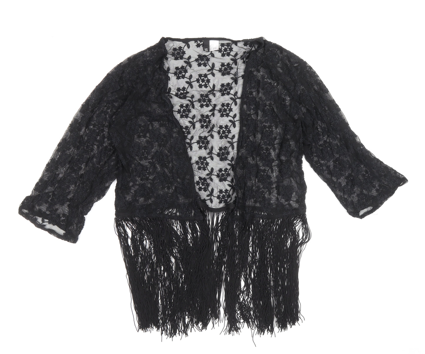 Divided by H&M Womens Black Floral Polyamide Kimono Blouse Size S V-Neck