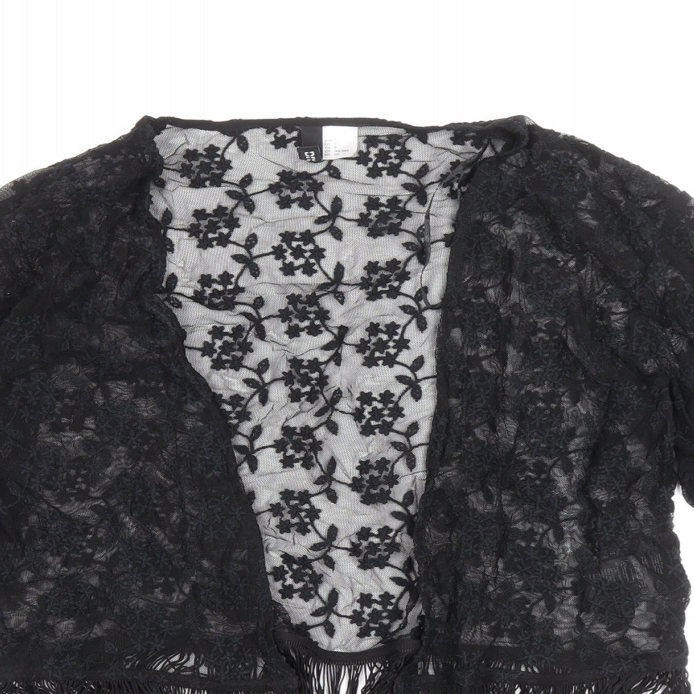 Divided by H&M Womens Black Floral Polyamide Kimono Blouse Size S V-Neck