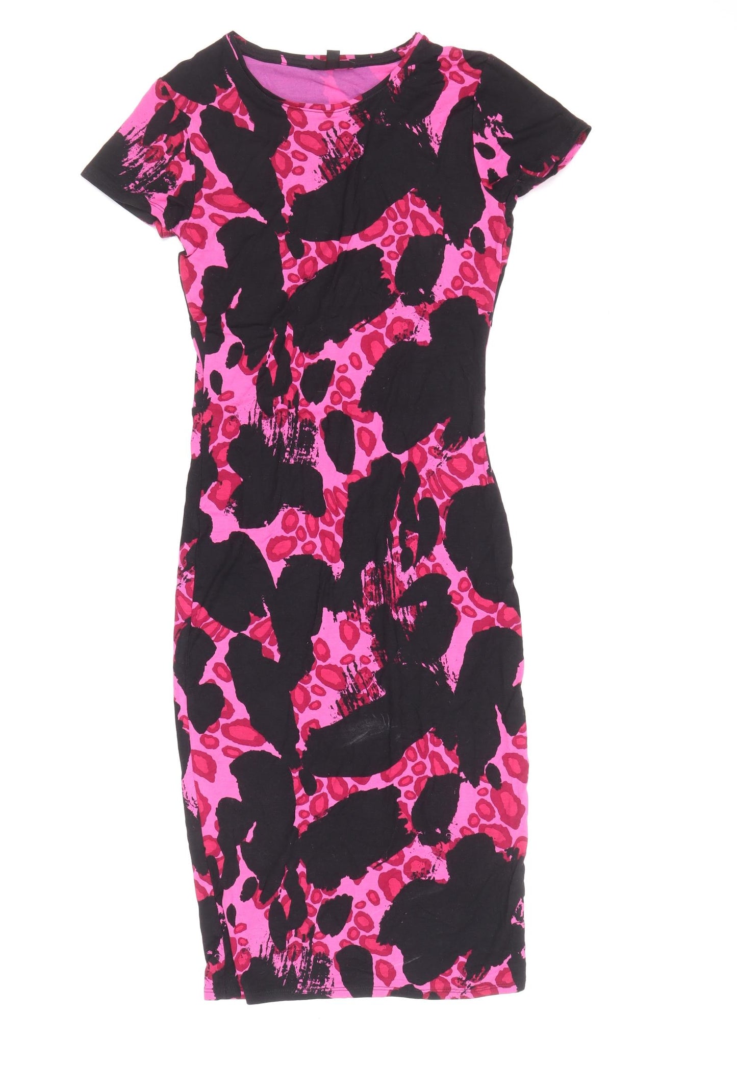 Topshop Womens Multicoloured Geometric Viscose Pencil Dress Size 8 Round Neck Pullover