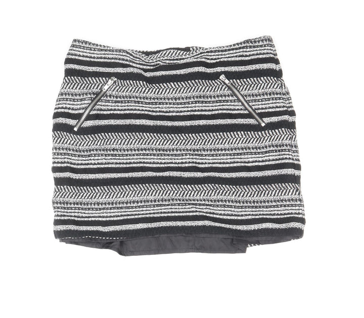 Divided by H&M Womens Black Striped Cotton Mini Skirt Size 10 Zip