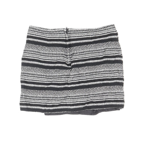 Divided by H&M Womens Black Striped Cotton Mini Skirt Size 10 Zip