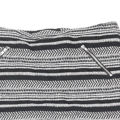 Divided by H&M Womens Black Striped Cotton Mini Skirt Size 10 Zip