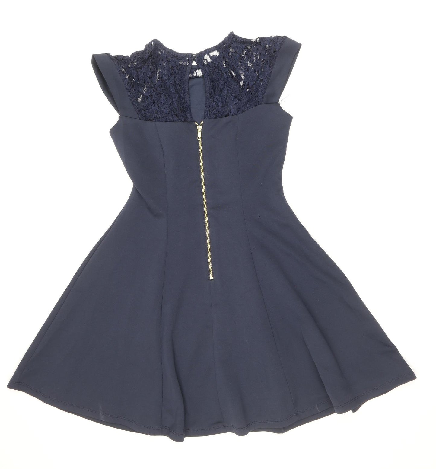 River Island Womens Blue Polyester Skater Dress Size 10 Round Neck Zip