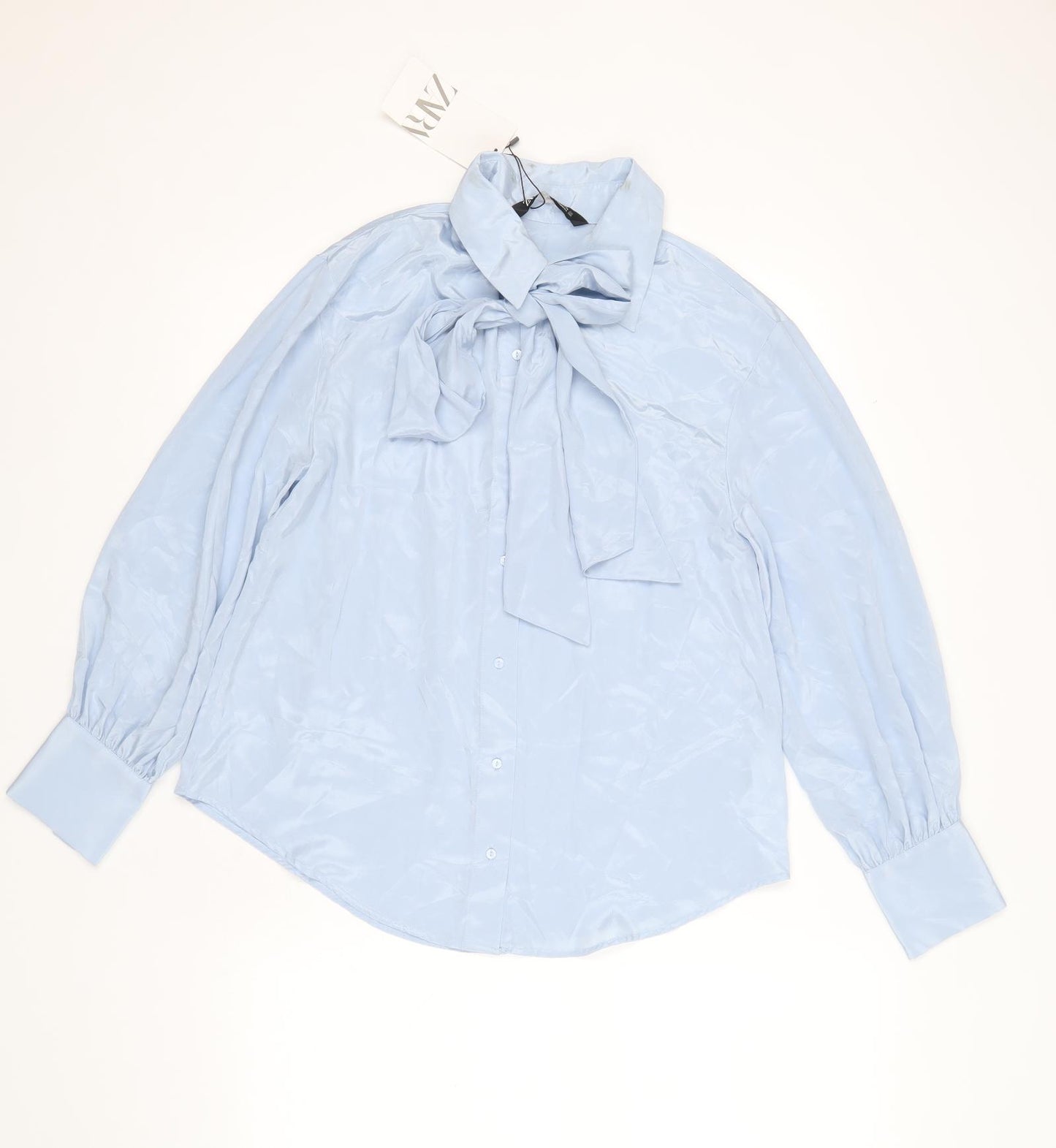 Zara Womens Blue Polyester Basic Blouse Size S Collared
