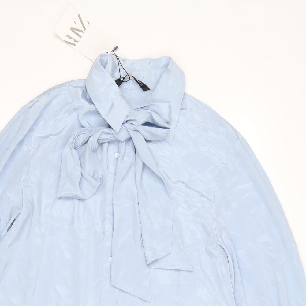 Zara Womens Blue Polyester Basic Blouse Size S Collared