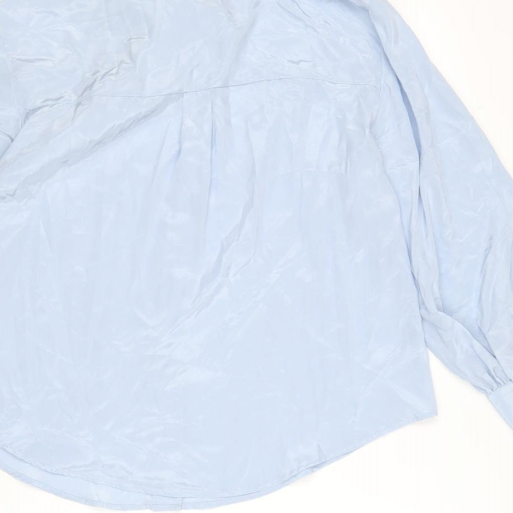 Zara Womens Blue Polyester Basic Blouse Size S Collared