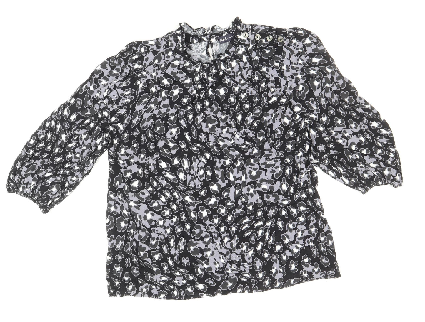 Marks and Spencer Womens Black Animal Print Viscose Basic Blouse Size 10 Round Neck - Leopard Print