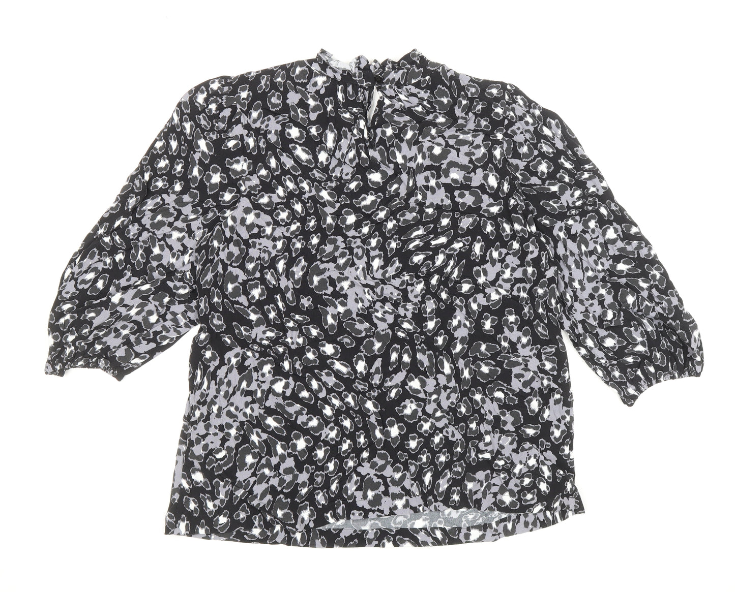 Marks and Spencer Womens Black Animal Print Viscose Basic Blouse Size 10 Round Neck - Leopard Print