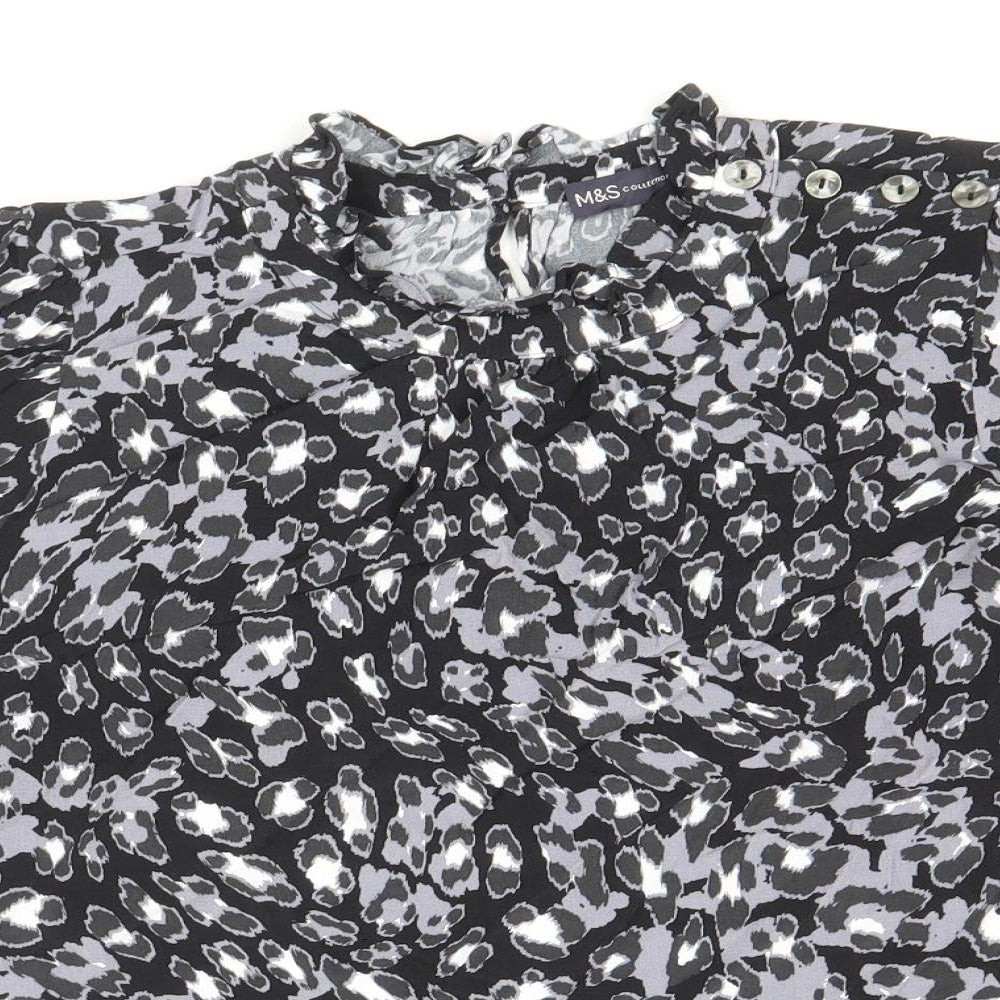 Marks and Spencer Womens Black Animal Print Viscose Basic Blouse Size 10 Round Neck - Leopard Print