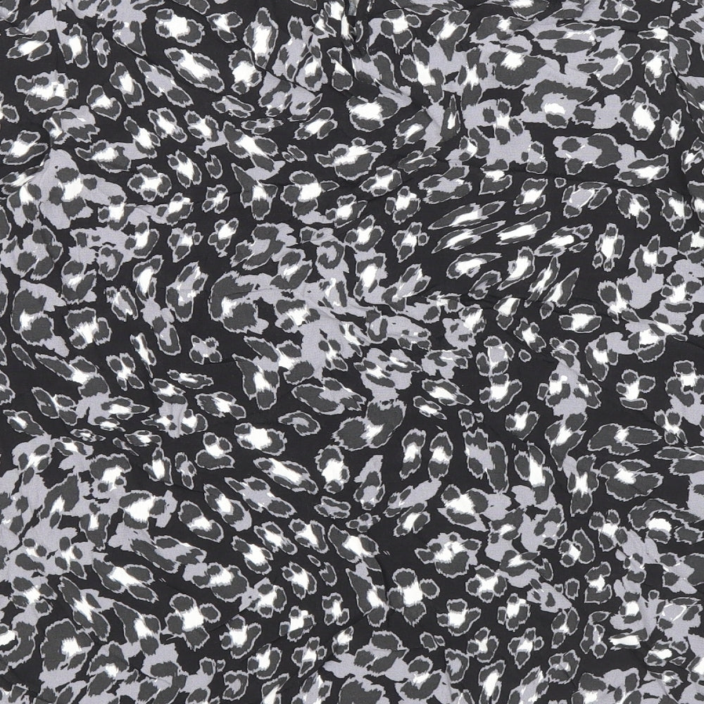 Marks and Spencer Womens Black Animal Print Viscose Basic Blouse Size 10 Round Neck - Leopard Print