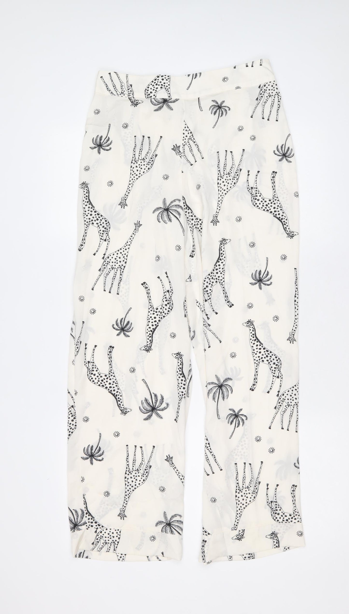Marks and Spencer Womens Ivory Geometric Polyester Trousers Size 10 Regular - Giraffe Print