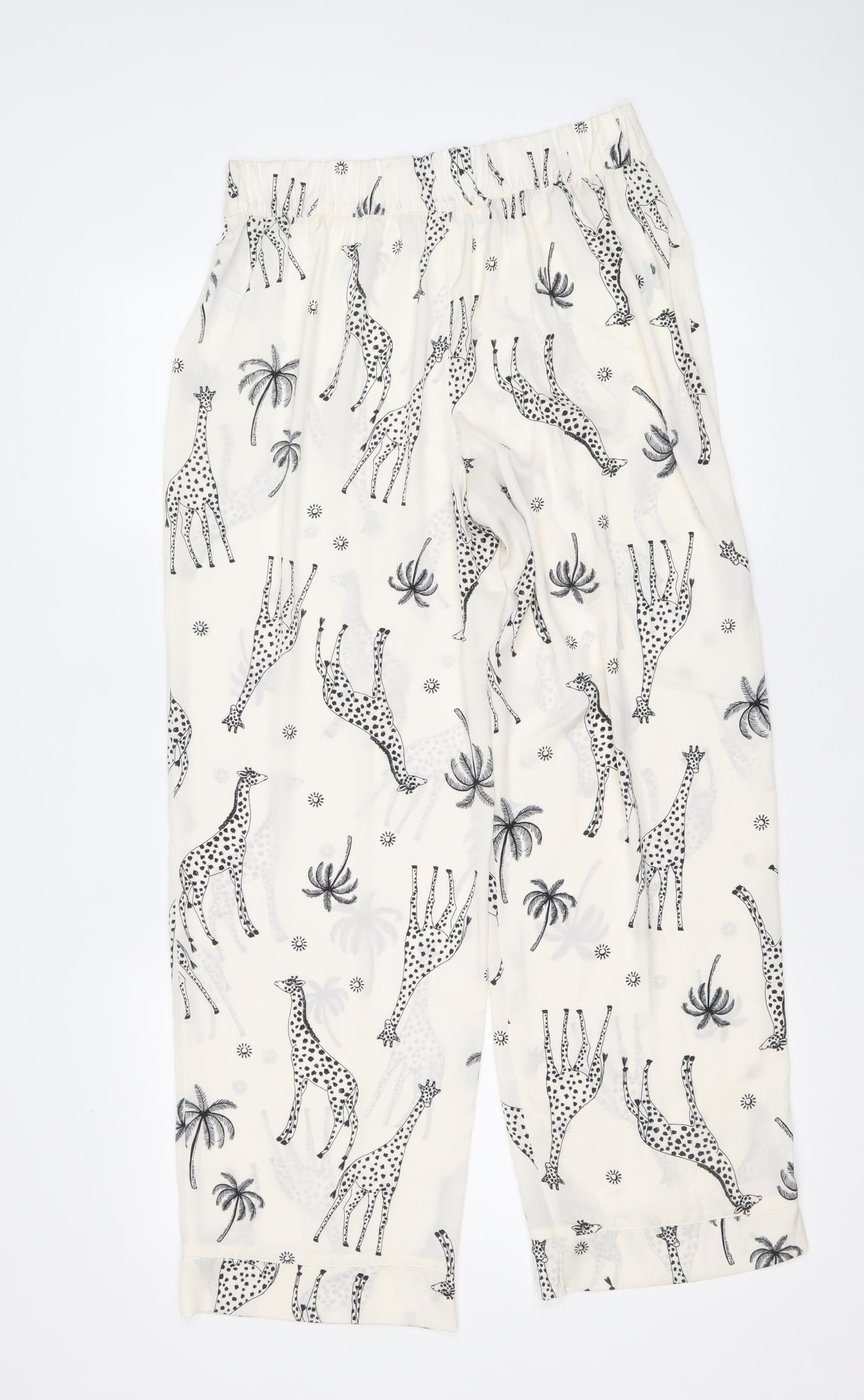 Marks and Spencer Womens Ivory Geometric Polyester Trousers Size 10 Regular - Giraffe Print