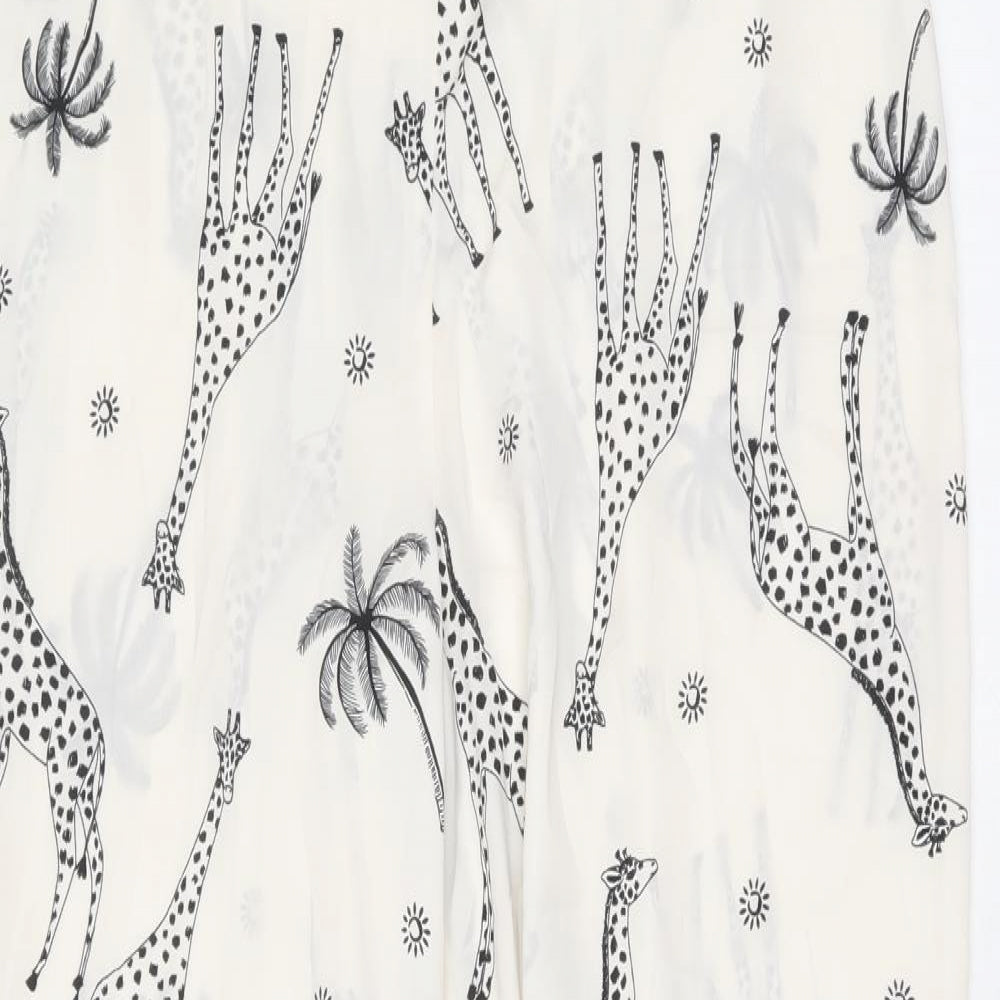 Marks and Spencer Womens Ivory Geometric Polyester Trousers Size 10 Regular - Giraffe Print