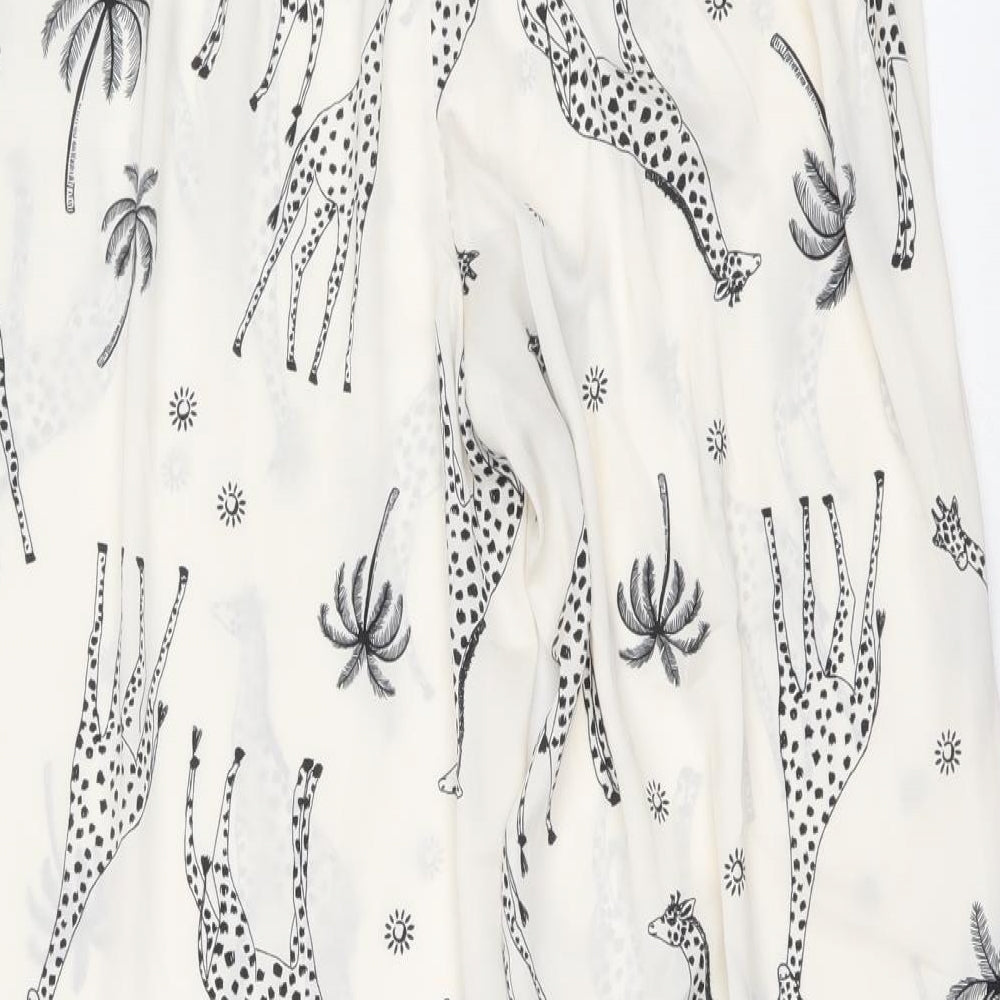 Marks and Spencer Womens Ivory Geometric Polyester Trousers Size 10 Regular - Giraffe Print