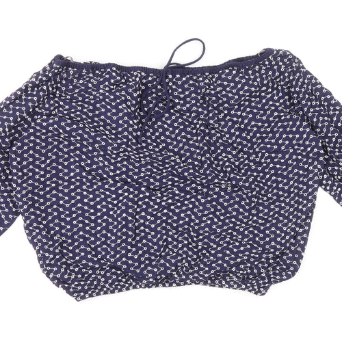 Warehouse Womens Blue Geometric 100% Cotton Basic Blouse Size 8 Off the Shoulder - Broderie Anglaise
