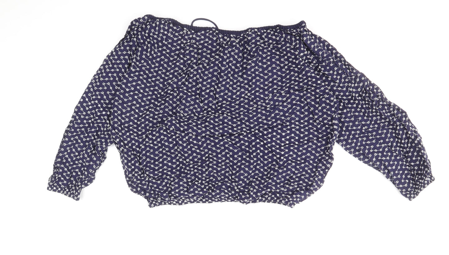 Warehouse Womens Blue Geometric 100% Cotton Basic Blouse Size 8 Off the Shoulder - Broderie Anglaise