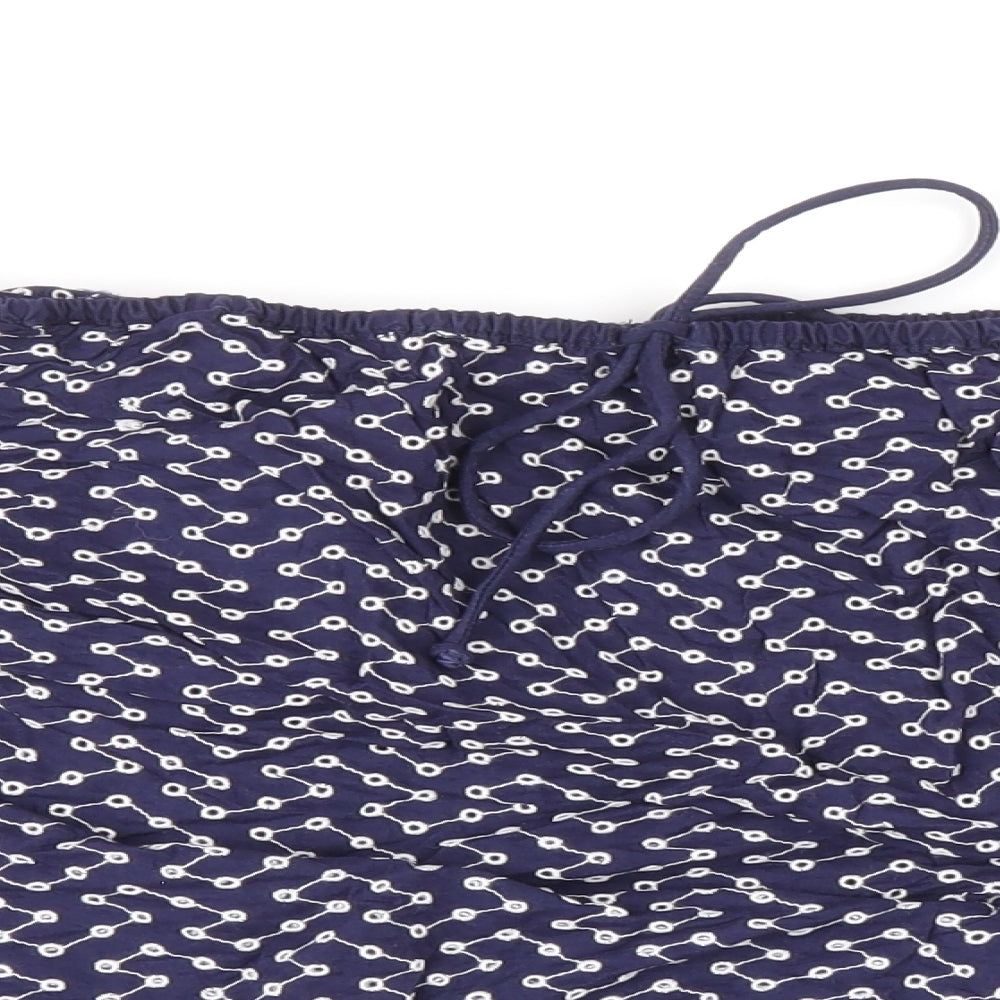 Warehouse Womens Blue Geometric 100% Cotton Basic Blouse Size 8 Off the Shoulder - Broderie Anglaise