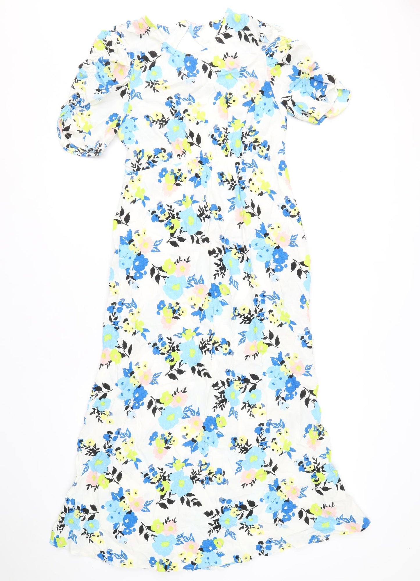Marks and Spencer Womens Multicoloured Floral Viscose A-Line Size 10 Round Neck Button