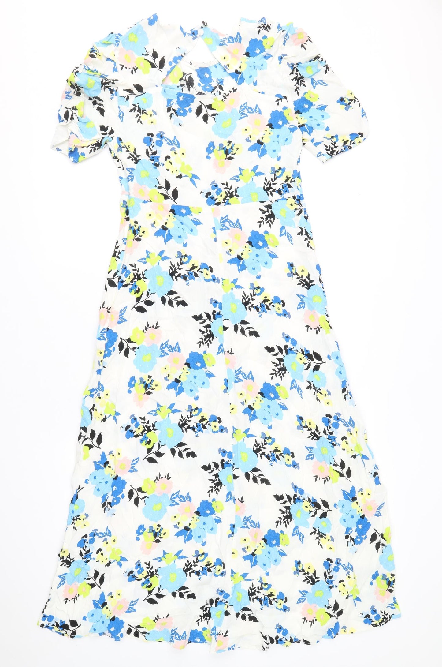 Marks and Spencer Womens Multicoloured Floral Viscose A-Line Size 10 Round Neck Button