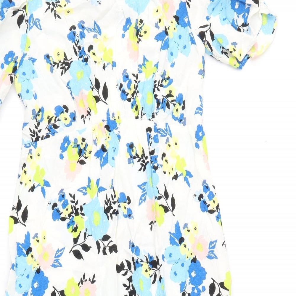 Marks and Spencer Womens Multicoloured Floral Viscose A-Line Size 10 Round Neck Button