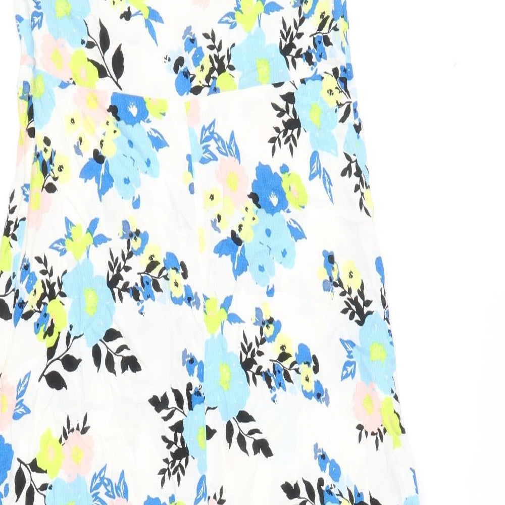 Marks and Spencer Womens Multicoloured Floral Viscose A-Line Size 10 Round Neck Button