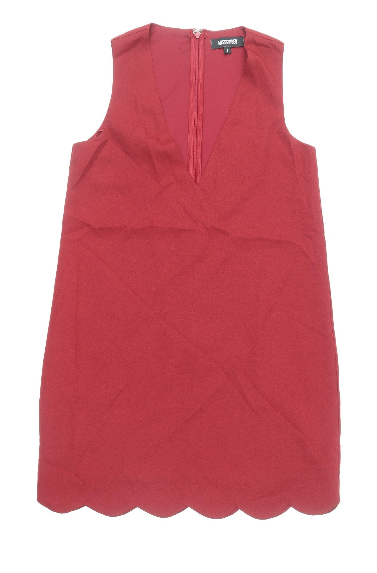 Missguided Womens Red Polyester Shift Size 8 V-Neck Zip