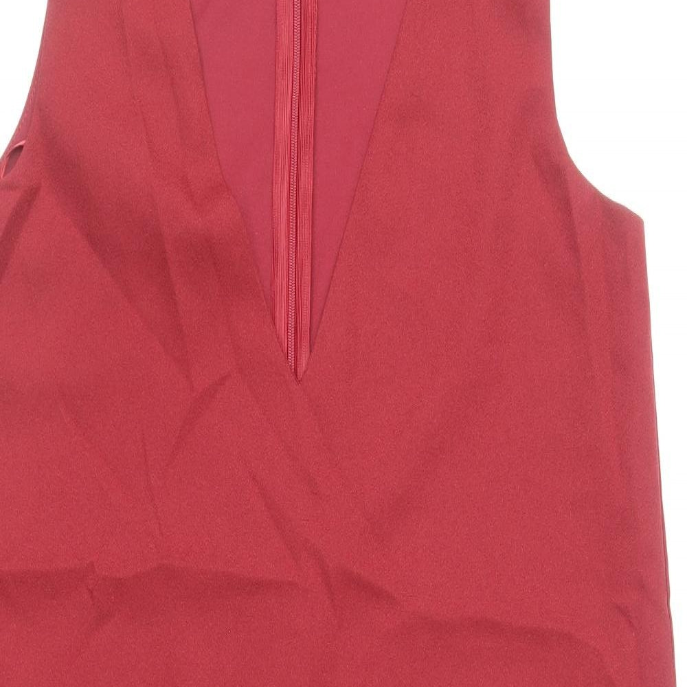 Missguided Womens Red Polyester Shift Size 8 V-Neck Zip