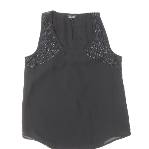 Topshop Womens Black Polyester Basic Tank Size 8 Round Neck