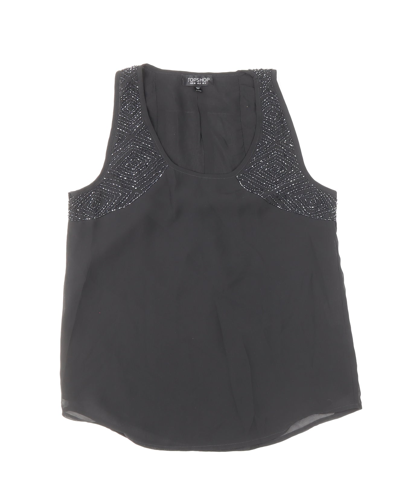 Topshop Womens Black Polyester Basic Tank Size 8 Round Neck