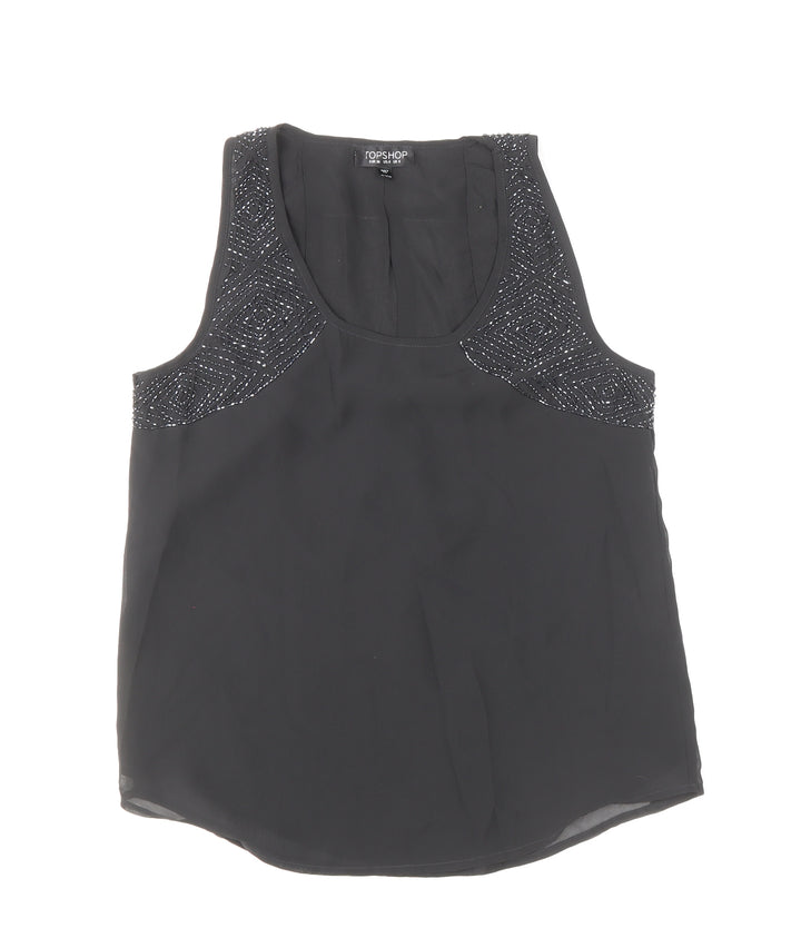 Topshop Womens Black Polyester Basic Tank Size 8 Round Neck