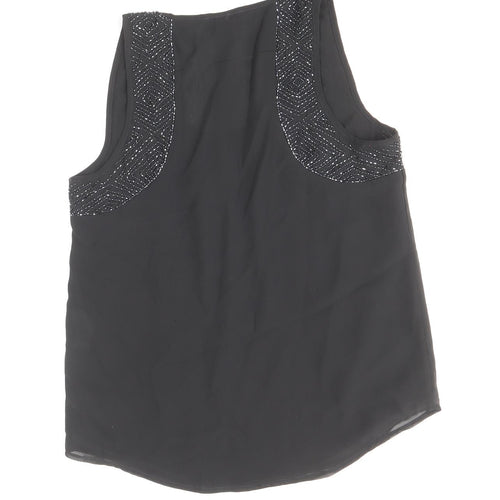 Topshop Womens Black Polyester Basic Tank Size 8 Round Neck