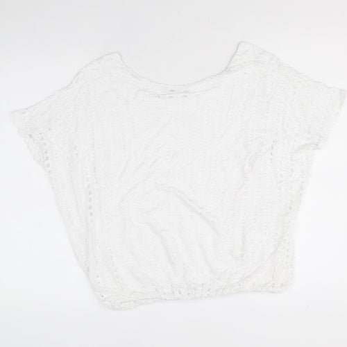 Alexara Womens White Viscose Cropped T-Shirt Size S Round Neck - Broderie Anglaise
