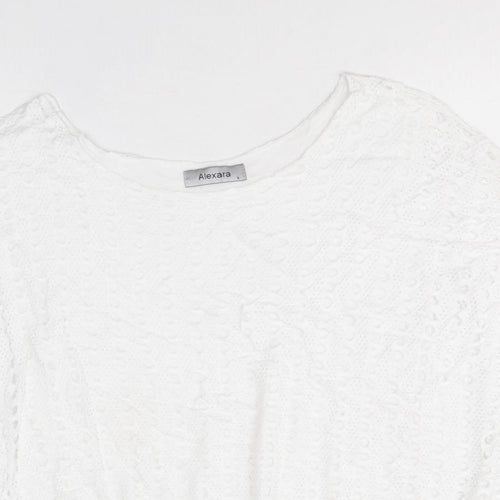 Alexara Womens White Viscose Cropped T-Shirt Size S Round Neck - Broderie Anglaise
