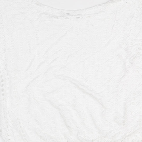 Alexara Womens White Viscose Cropped T-Shirt Size S Round Neck - Broderie Anglaise