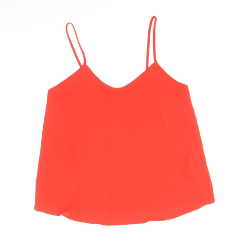 Topshop Womens Red Polyester Basic Tank Size 8 V-Neck