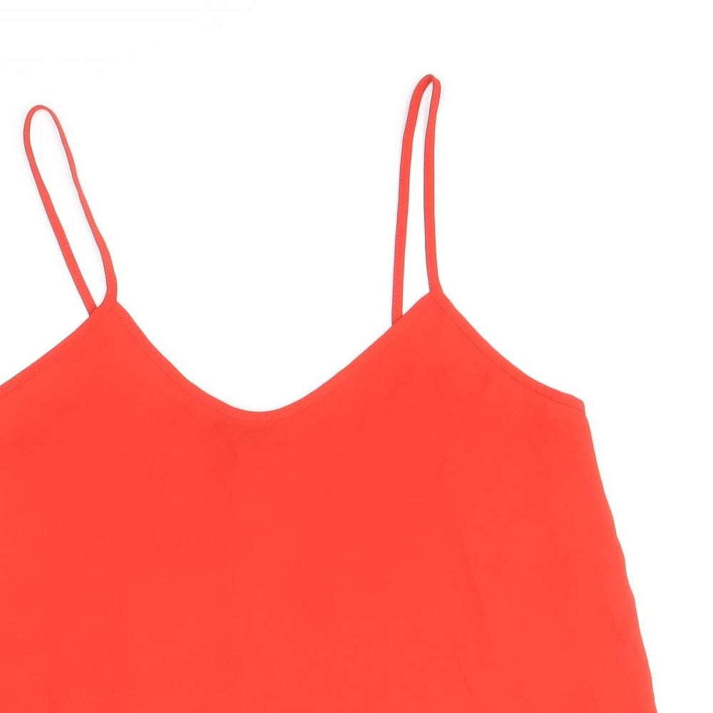 Topshop Womens Red Polyester Basic Tank Size 8 V-Neck