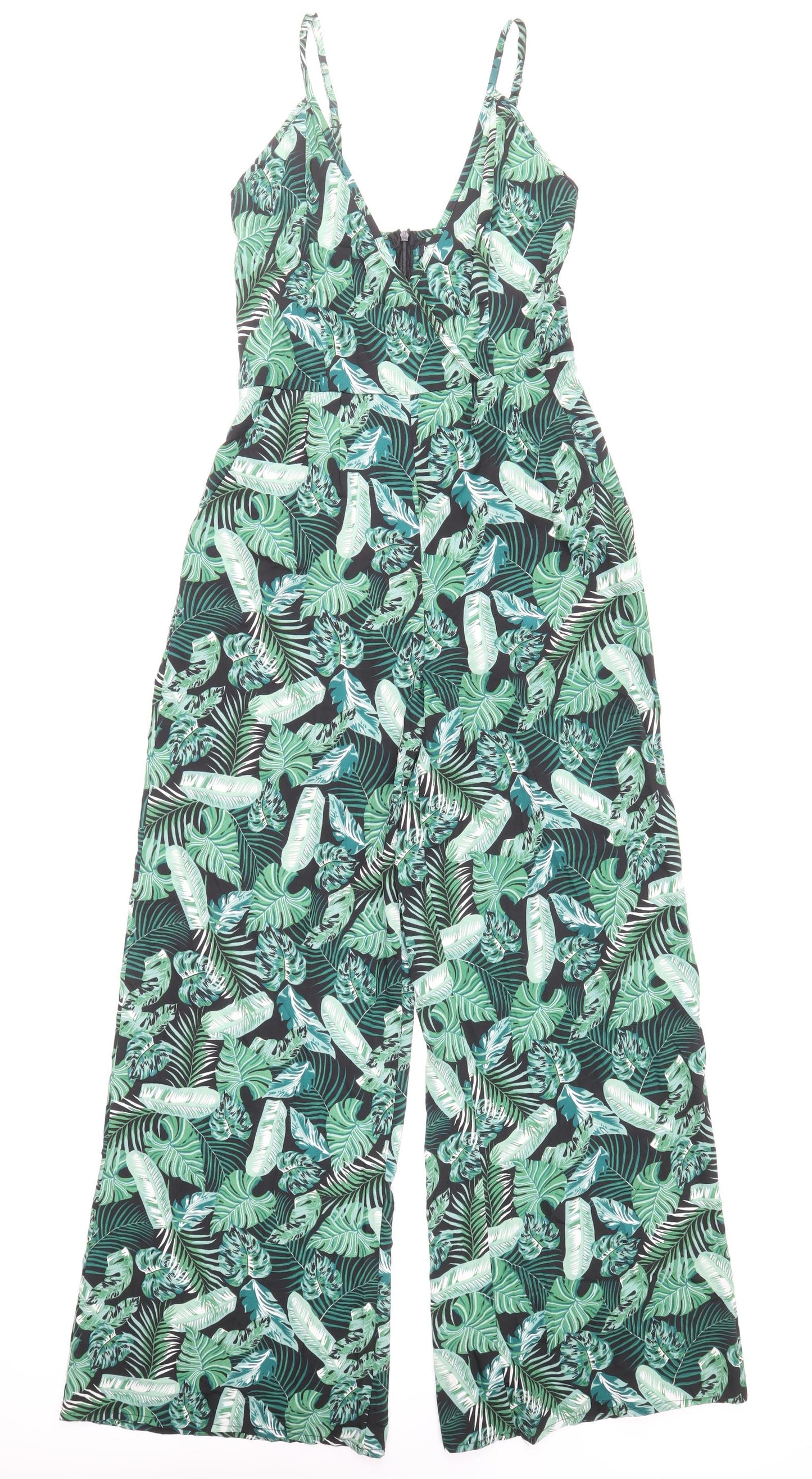 Boohoo Womens Green Geometric Polyester Jumpsuit One-Piece Size 8 Zip