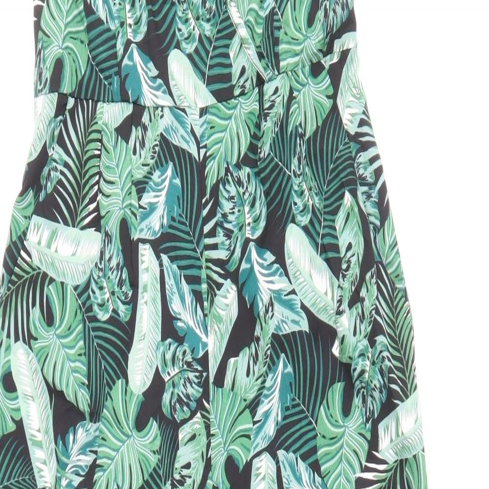 Boohoo Womens Green Geometric Polyester Jumpsuit One-Piece Size 8 Zip