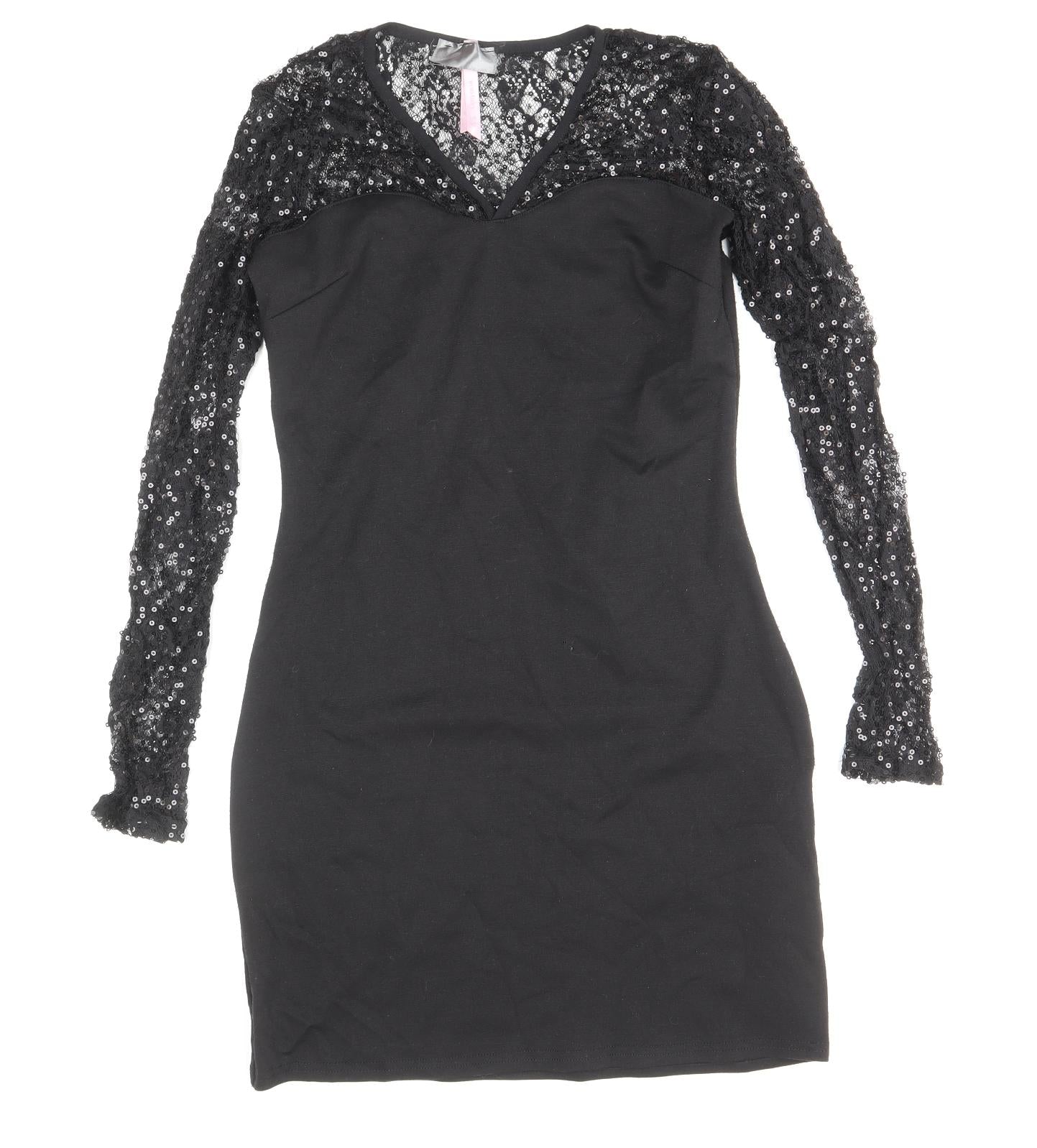 Lipsy Womens Black Polyester A-Line Size 10 V-Neck Pullover