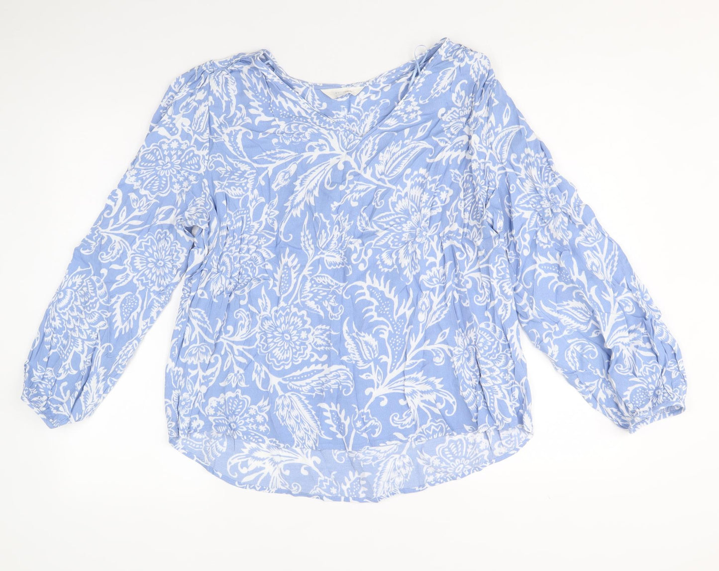 Per Una Womens Blue Geometric Viscose Basic Blouse Size 16 V-Neck