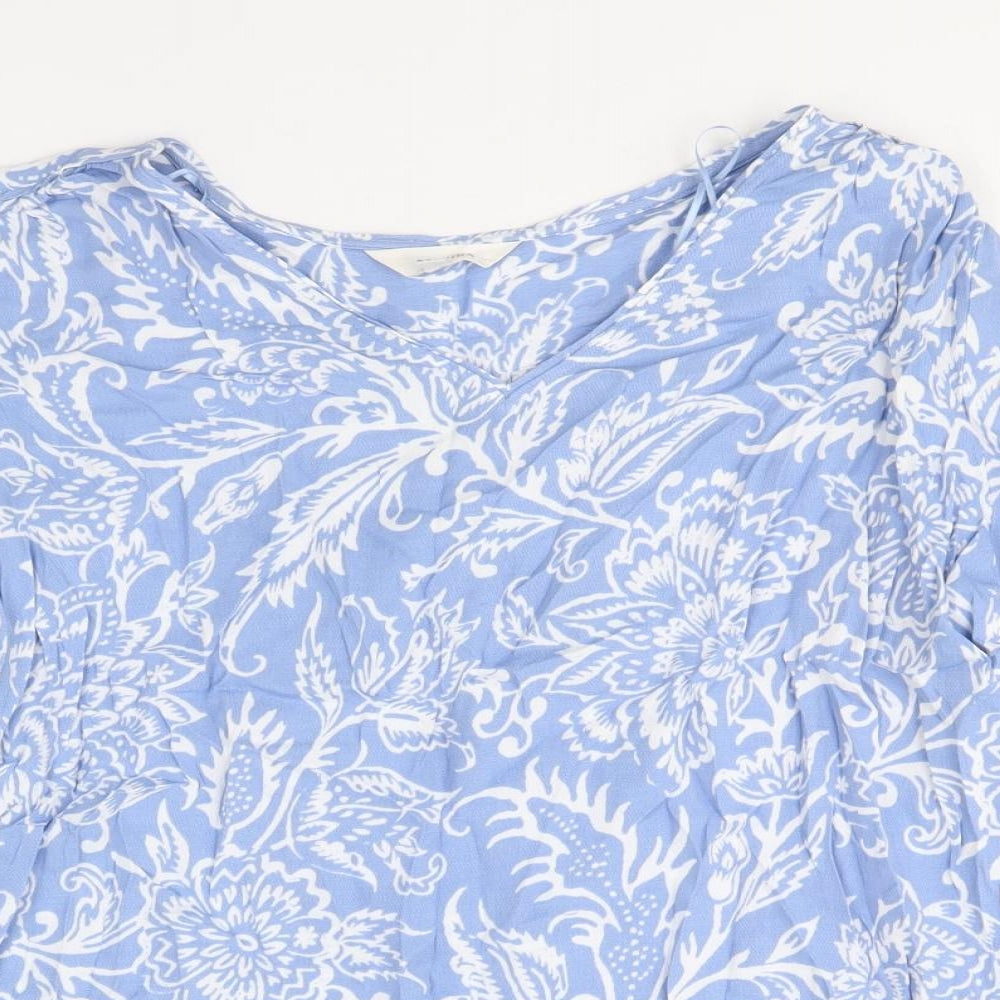 Per Una Womens Blue Geometric Viscose Basic Blouse Size 16 V-Neck