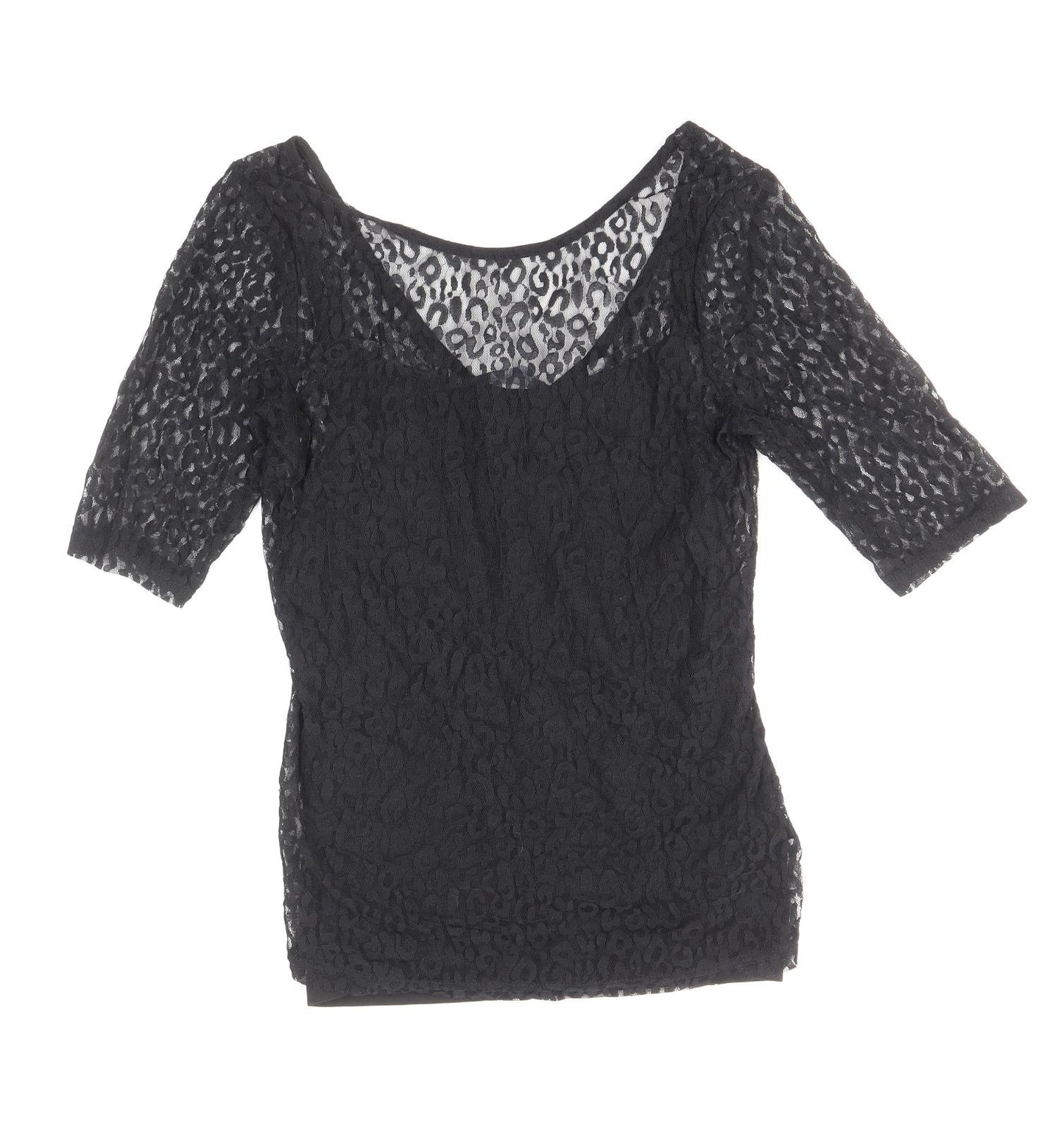 Dorothy Perkins Womens Black Geometric Polyester Basic Blouse Size 12 Round Neck